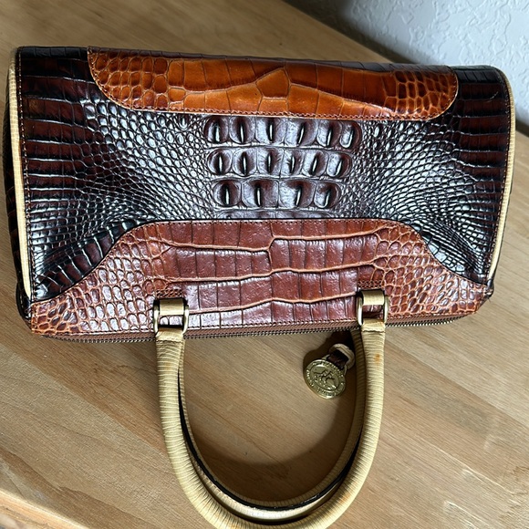 Brahmin  Baguette Brown and Tan Purse with Crocodile Pattern and Gold Hardware - Picture 13 of 15